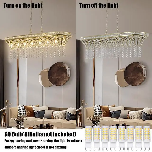 Alt view image 6 of 7 - 39" Modern Crystal Linear Rectangle Chandelier with Gold Finish, Elegant Pendant Light with Cascading Beads, for Dining Room, Living Room, Or Foyer (Bulb Not included)