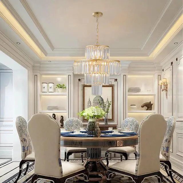 Alt view image 5 of 7 - 20" Luxury 4-Tier Crystal Chandelier, 12-Light Gold Frame Pendant Light, Elegant Ceiling Lighting for Living Room, Dining Room, Bedroom (No Bulbs)
