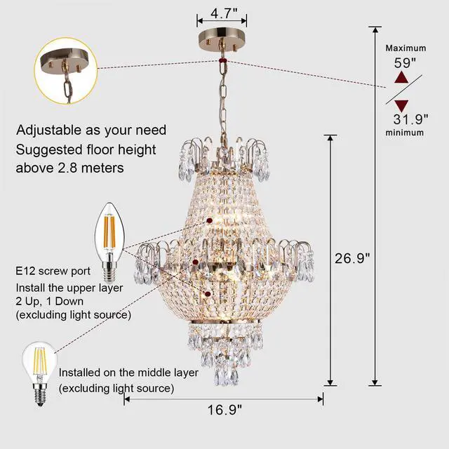Alt view image 7 of 7 - Gold Crystal Chandeliers,Large Contemporary Luxury Ceiling Lighting for Living Room Dining Room Bedroom Hallway