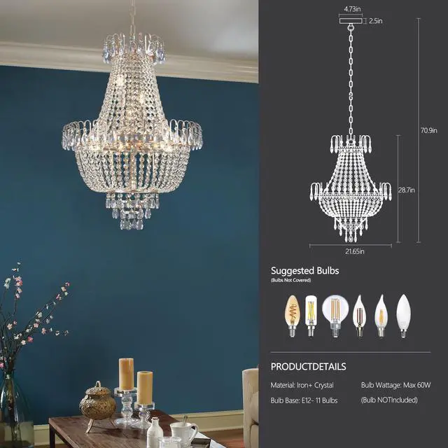 Alt view image 4 of 7 - Gold Crystal Chandeliers,Large Contemporary Luxury Ceiling Lighting for Living Room Dining Room Bedroom Hallway (without Bulb)