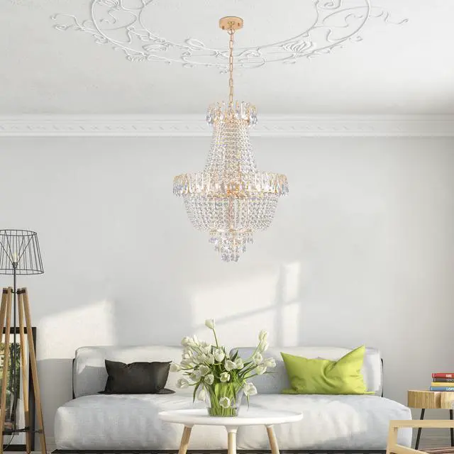 Alt view image 3 of 7 - Gold Crystal Chandeliers,Large Contemporary Luxury Ceiling Lighting for Living Room Dining Room Bedroom Hallway (without Bulb)