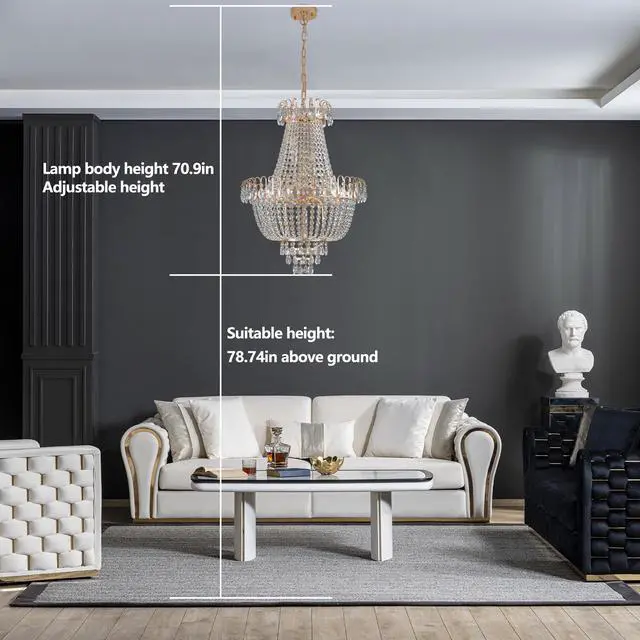 Alt view image 5 of 7 - Gold Crystal Chandeliers,Large Contemporary Luxury Ceiling Lighting for Living Room Dining Room Bedroom Hallway (without Bulb)