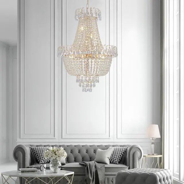 Alt view image 2 of 7 - Gold Crystal Chandeliers,Large Contemporary Luxury Ceiling Lighting for Living Room Dining Room Bedroom Hallway (without Bulb)