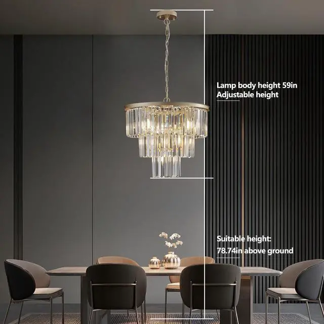 Alt view image 7 of 7 - 20" Luxury 3-Tier Crystal Chandelier, 7-Light Gold Frame Pendant Light, Elegant Ceiling Lighting for Living Room, Dining Room, Bedroom (No Bulbs)