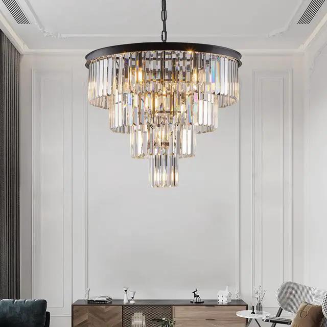 Alt view image 5 of 7 - 24" Contemporary Crystal Modern Chandeliers Crystal Ceiling Chandelier 4 Tier Black Chandelier Lighting for Dining Room Living Room Bedroom (Bulbs Not included)