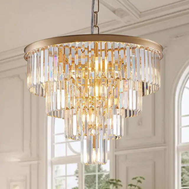 Main image of 24" Contemporary Crystal Modern Chandeliers Crystal Ceiling Chandelier 4 Tier Golden Chandelier Lighting for Dining Room Living Room Bedroom (Bulbs Not included)