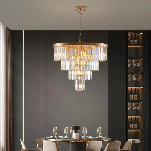 Alt view image 4 of 7 - 24" Contemporary Crystal Modern Chandeliers Crystal Ceiling Chandelier 4 Tier Golden Chandelier Lighting for Dining Room Living Room Bedroom (Bulbs Not included)
