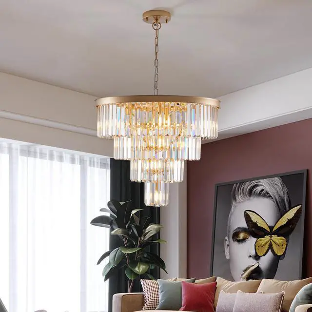 Alt view image 3 of 7 - 24" Contemporary Crystal Modern Chandeliers Crystal Ceiling Chandelier 4 Tier Golden Chandelier Lighting for Dining Room Living Room Bedroom (Bulbs Not included)