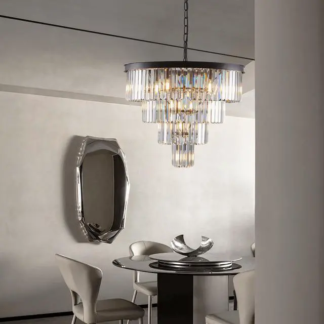 Alt view image 4 of 7 - 24" Contemporary Crystal Modern Chandeliers Crystal Ceiling Chandelier 4 Tier Black Chandelier Lighting for Dining Room Living Room Bedroom (Bulbs Not included)