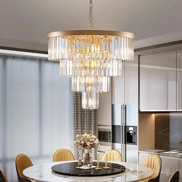 Alt view image 2 of 7 - 24" Contemporary Crystal Modern Chandeliers Crystal Ceiling Chandelier 4 Tier Golden Chandelier Lighting for Dining Room Living Room Bedroom (Bulbs Not included)