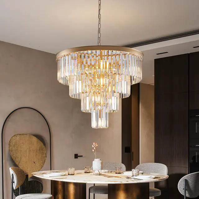 Alt view image 5 of 7 - 24" Contemporary Crystal Modern Chandeliers Crystal Ceiling Chandelier 4 Tier Golden Chandelier Lighting for Dining Room Living Room Bedroom (Bulbs Not included)