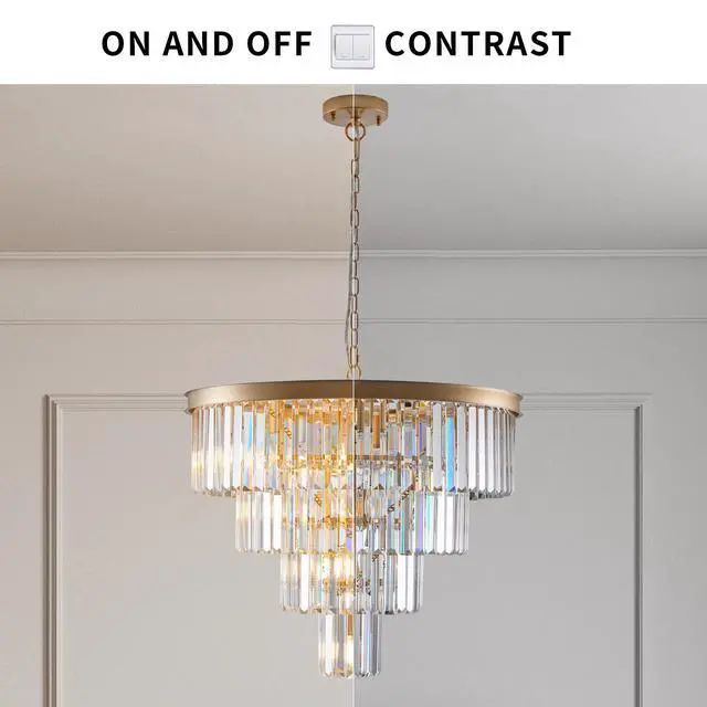 Alt view image 6 of 7 - 24" Contemporary Crystal Modern Chandeliers Crystal Ceiling Chandelier 4 Tier Golden Chandelier Lighting for Dining Room Living Room Bedroom (Bulbs Not included)