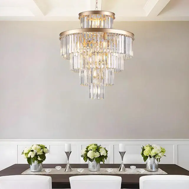 Alt view image 3 of 7 - Golden Luxury Crystal Chandelier Modern Chandeliers Lights Fixture Hanging Pendant Light Fixture for Dining Room Bedroom Living Room Dia 23.6 inch-Gold