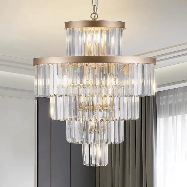 Alt view image 6 of 7 - Golden Luxury Crystal Chandelier Modern Chandeliers Lights Fixture Hanging Pendant Light Fixture for Dining Room Bedroom Living Room Dia 23.6 inch-Gold
