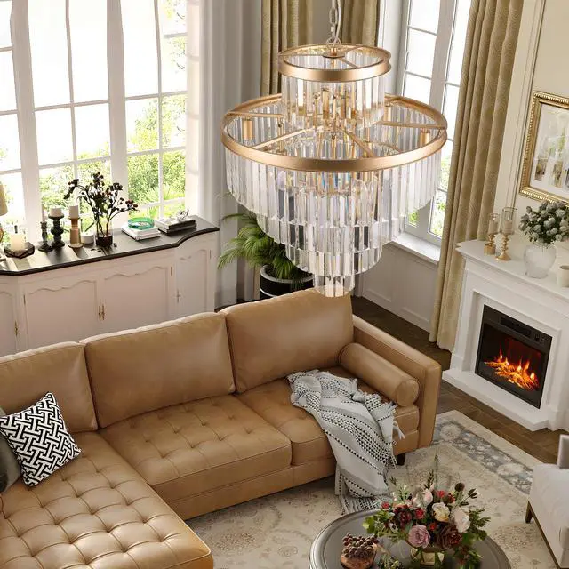 Alt view image 4 of 7 - Golden Luxury Crystal Chandelier Modern Chandeliers Lights Fixture Hanging Pendant Light Fixture for Dining Room Bedroom Living Room Dia 23.6 inch-Gold