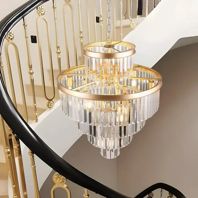 Alt view image 5 of 7 - Golden Luxury Crystal Chandelier Modern Chandeliers Lights Fixture Hanging Pendant Light Fixture for Dining Room Bedroom Living Room Dia 23.6 inch-Gold