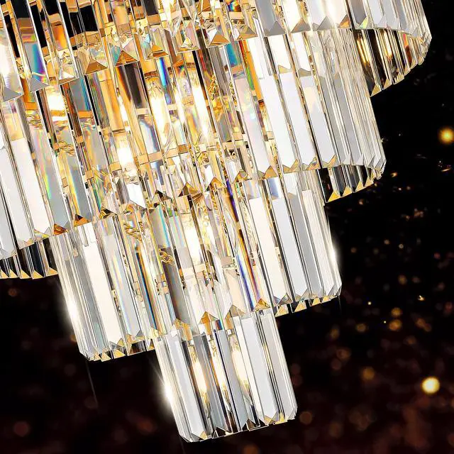 Alt view image 7 of 7 - Golden Luxury Crystal Chandelier Modern Chandeliers Lights Fixture Hanging Pendant Light Fixture for Dining Room Bedroom Living Room Dia 23.6 inch-Gold