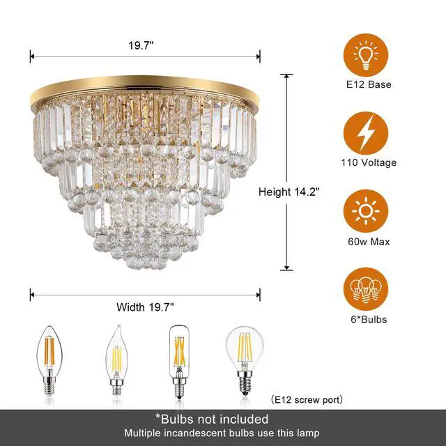 Alt view image 7 of 7 - Gold Luxury Modern Style Crystal Lights,Large Ceiling Chandeliers,Dining Room,Living Room,Bedroom (Bulb Not included)