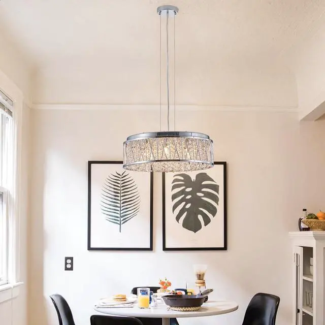 Main image of Modern Crystal Chandelier 19 inches Aluminum+Iron Round Ceiling Light Flush Mount Ceiling Light Fixture for Kitchen Island Dinning Bedrooms and Hallway (Bulb Not included)