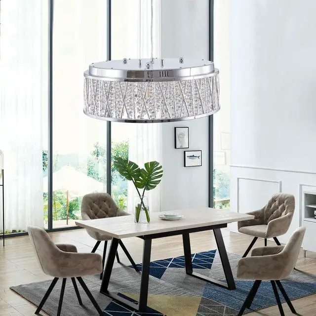 Alt view image 2 of 7 - Modern Crystal Chandelier 19 inches Aluminum+Iron Round Ceiling Light Flush Mount Ceiling Light Fixture for Kitchen Island Dinning Bedrooms and Hallway (Bulb Not included)