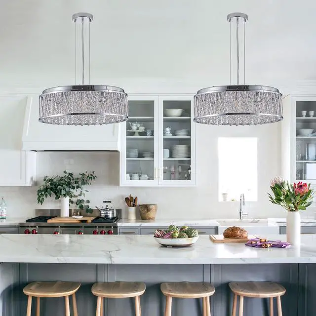 Alt view image 5 of 7 - Modern Crystal Chandelier 19 inches Aluminum+Iron Round Ceiling Light Flush Mount Ceiling Light Fixture for Kitchen Island Dinning Bedrooms and Hallway (Bulb Not included)