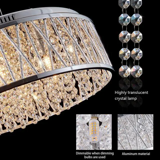 Alt view image 6 of 7 - Modern Crystal Chandelier 19 inches Aluminum+Iron Round Ceiling Light Flush Mount Ceiling Light Fixture for Kitchen Island Dinning Bedrooms and Hallway (Bulb Not included)