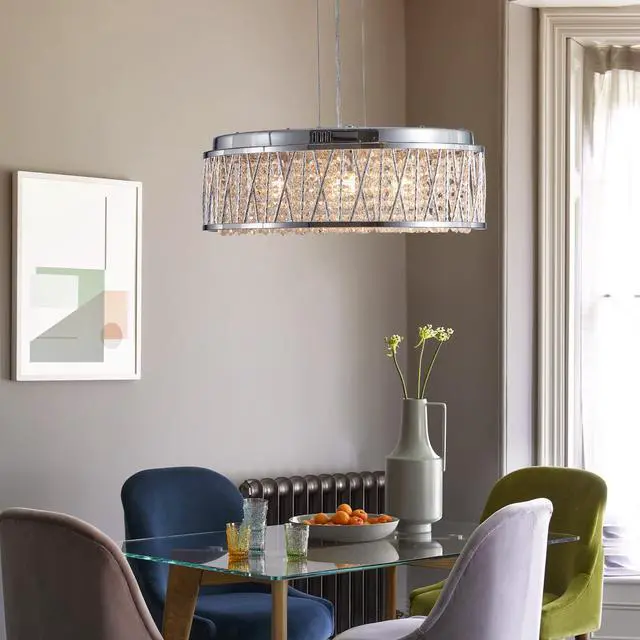 Alt view image 3 of 7 - Modern Crystal Chandelier 19 inches Aluminum+Iron Round Ceiling Light Flush Mount Ceiling Light Fixture for Kitchen Island Dinning Bedrooms and Hallway (Bulb Not included)