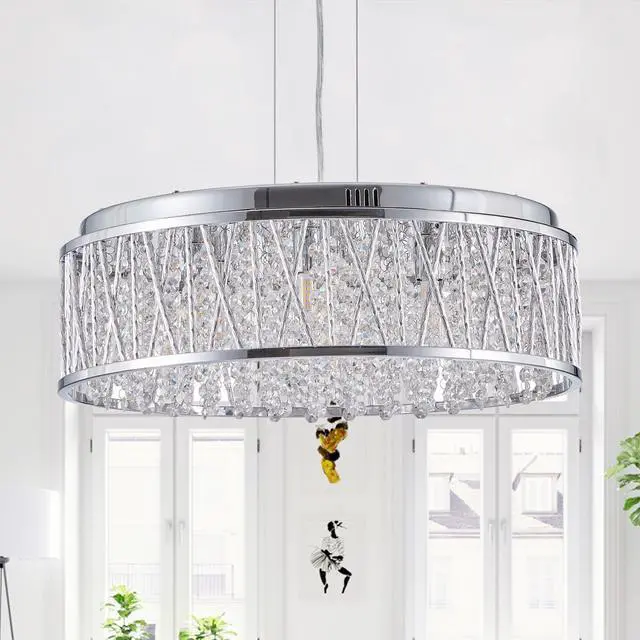 Alt view image 4 of 7 - Modern Crystal Chandelier 19 inches Aluminum+Iron Round Ceiling Light Flush Mount Ceiling Light Fixture for Kitchen Island Dinning Bedrooms and Hallway (Bulb Not included)