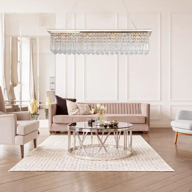 Alt view image 2 of 7 - Modern Crystal Chandelier for Dining Room 8-Light Gold Rectangle Raindrop Chandelier Contemporary Rectangular Pendant Light Fixture for Kitchen Island Bar L39.4'' x W9.8'' x H8.7'(Bulb Not included)