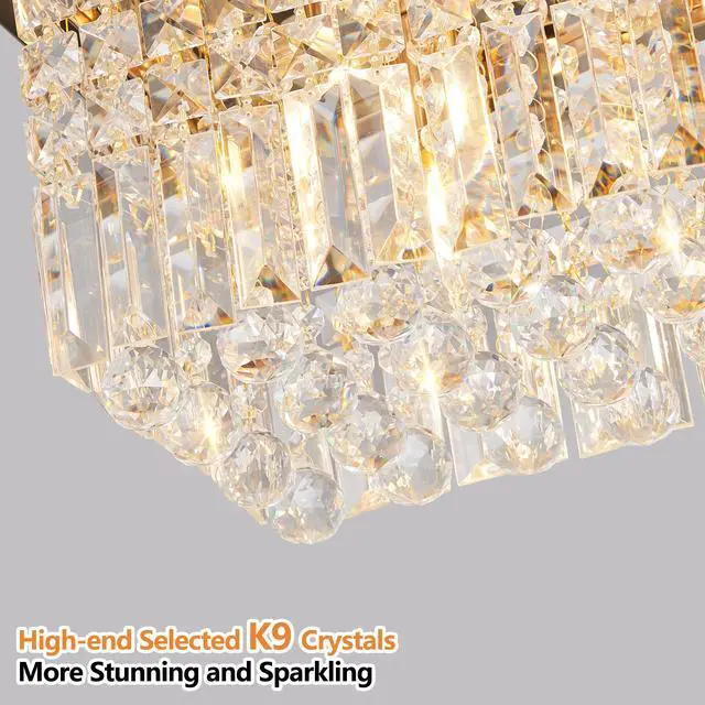 Alt view image 7 of 7 - Modern Crystal Chandelier for Dining Room 8-Light Gold Rectangle Raindrop Chandelier Contemporary Rectangular Pendant Light Fixture for Kitchen Island Bar L39.4'' x W9.8'' x H8.7'(Bulb Not included)