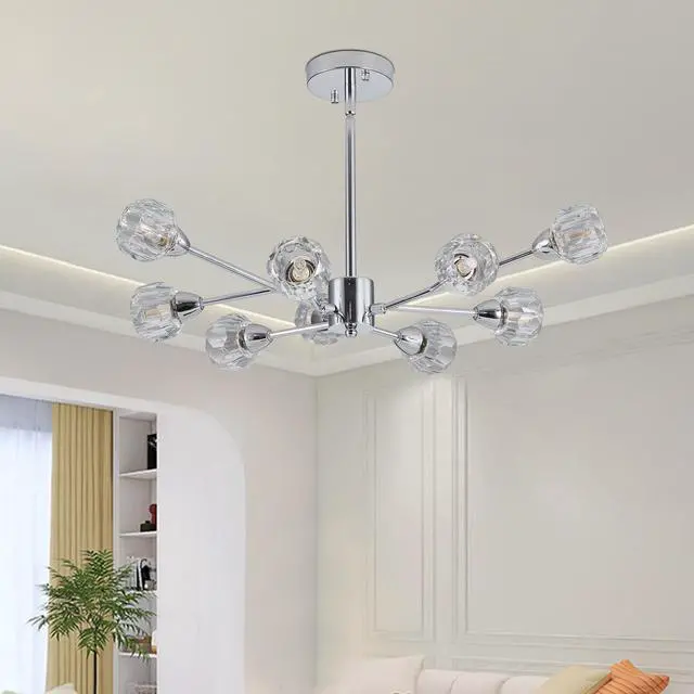 Alt view image 5 of 7 - 28" Modern Crystal Chandeliers, 9 Lights Chrome Chandelier for Living Room Bedroom, Dining Room Chandelier Over Table, Kitchen Light Fixtures (Bulbs Not included)