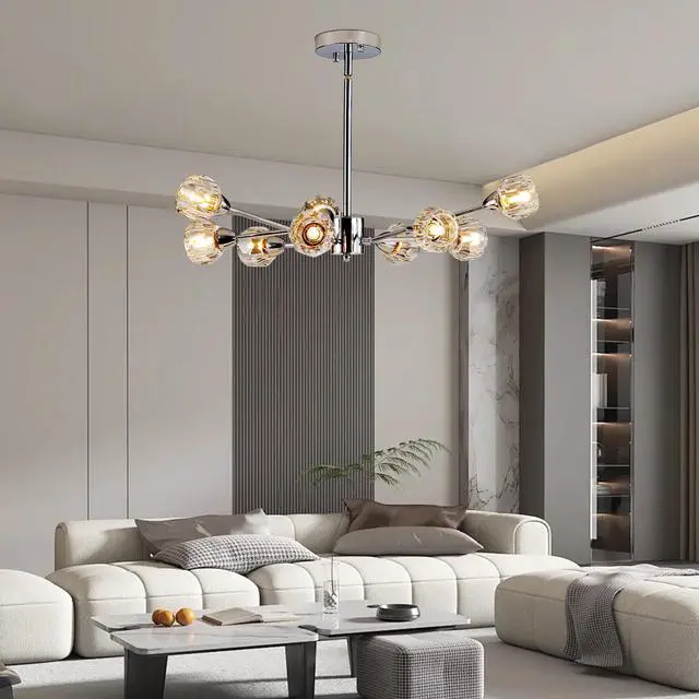 Alt view image 3 of 7 - 28" Modern Crystal Chandeliers, 9 Lights Chrome Chandelier for Living Room Bedroom, Dining Room Chandelier Over Table, Kitchen Light Fixtures (Bulbs Not included)