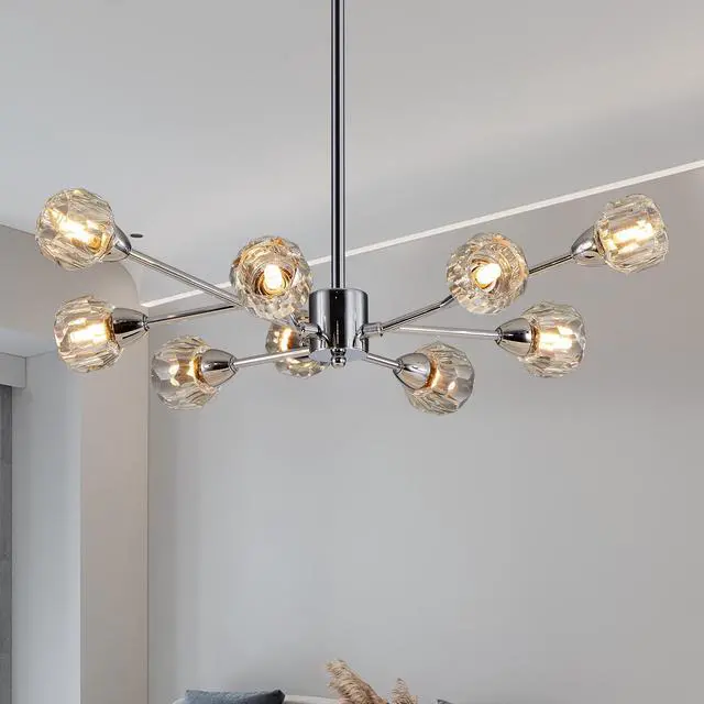 Main image of 28" Modern Crystal Chandeliers, 9 Lights Chrome Chandelier for Living Room Bedroom, Dining Room Chandelier Over Table, Kitchen Light Fixtures (Bulbs Not included)