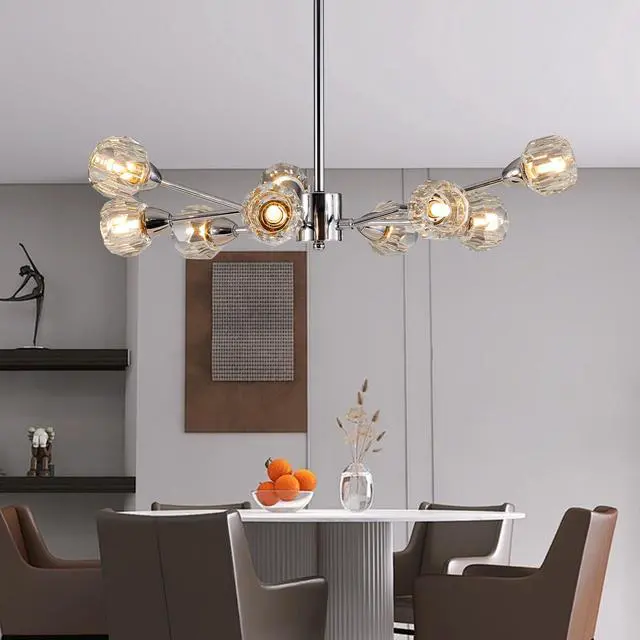 Alt view image 2 of 7 - 28" Modern Crystal Chandeliers, 9 Lights Chrome Chandelier for Living Room Bedroom, Dining Room Chandelier Over Table, Kitchen Light Fixtures (Bulbs Not included)