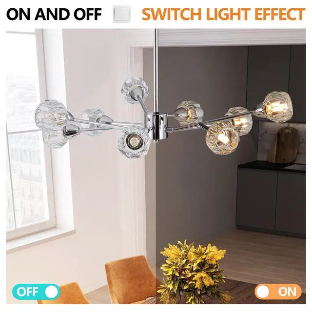 Alt view image 7 of 7 - 28" Modern Crystal Chandeliers, 9 Lights Chrome Chandelier for Living Room Bedroom, Dining Room Chandelier Over Table, Kitchen Light Fixtures (Bulbs Not included)