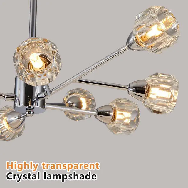 Alt view image 6 of 7 - 28" Modern Crystal Chandeliers, 9 Lights Chrome Chandelier for Living Room Bedroom, Dining Room Chandelier Over Table, Kitchen Light Fixtures (Bulbs Not included)