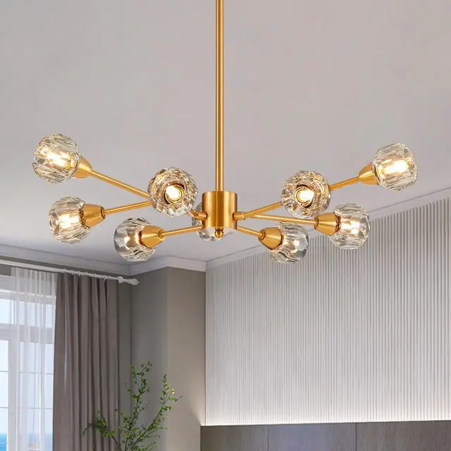 Main image of 28" Modern Crystal Chandeliers, 9 Lights Golden Chandelier for Living Room Bedroom, Dining Room Chandelier Over Table, Kitchen Light Fixtures (Bulbs Not included)