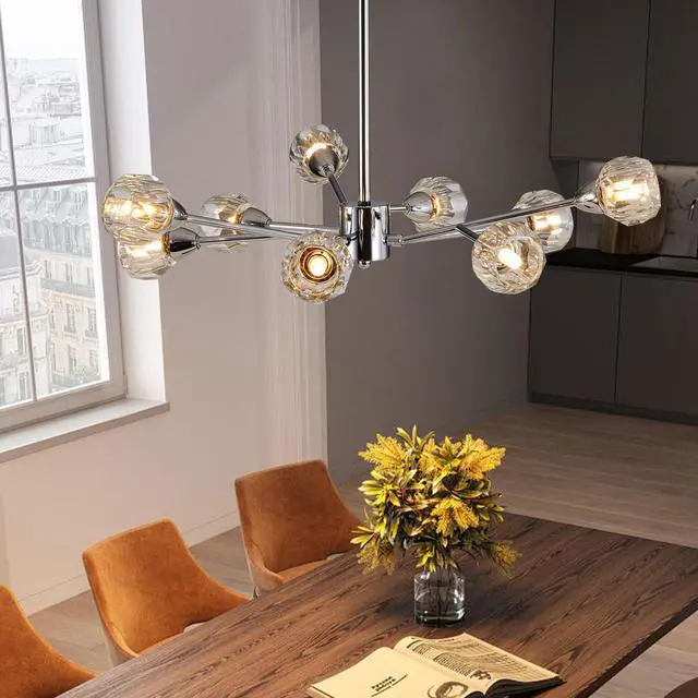 Alt view image 4 of 7 - 28" Modern Crystal Chandeliers, 9 Lights Chrome Chandelier for Living Room Bedroom, Dining Room Chandelier Over Table, Kitchen Light Fixtures (Bulbs Not included)