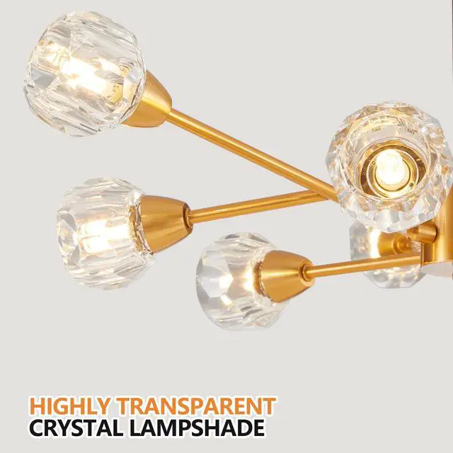 Alt view image 7 of 7 - 28" Modern Crystal Chandeliers, 9 Lights Golden Chandelier for Living Room Bedroom, Dining Room Chandelier Over Table, Kitchen Light Fixtures (Bulbs Not included)