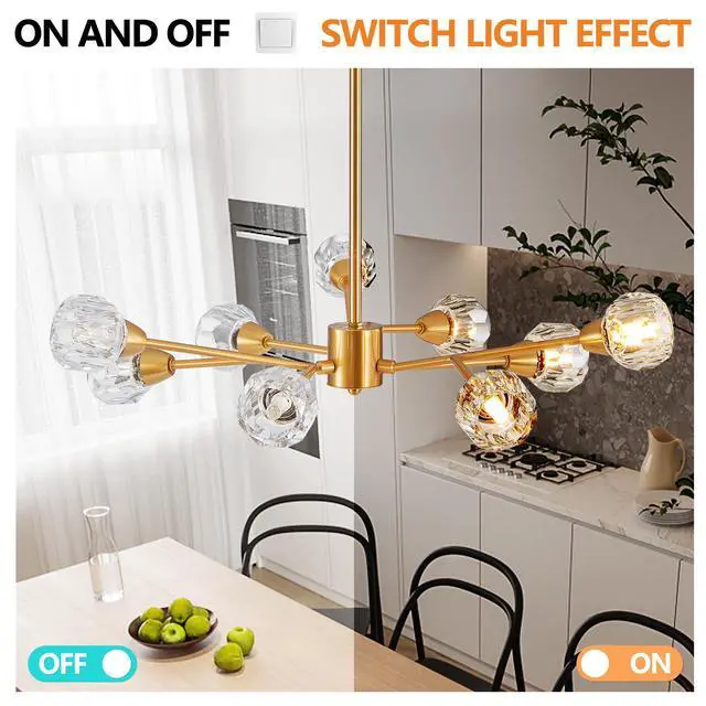 Alt view image 6 of 7 - 28" Modern Crystal Chandeliers, 9 Lights Golden Chandelier for Living Room Bedroom, Dining Room Chandelier Over Table, Kitchen Light Fixtures (Bulbs Not included)