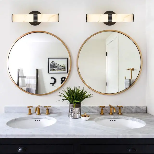 Alt view image 2 of 7 - Resin Imitation Marble Texture Wall Light with Black Iron Metal Frame,Set Of 2,Elegant Lighting Fixtures for Hallways,Bathrooms,and Bedrooms (only indoor)