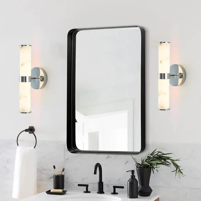 Alt view image 4 of 7 - Resin Imitation Marble and Chrome Wall Sconce, Set Of 2,Modern Vertical Light Fixture for Bathrooms, Hallways, and Bedrooms (only indoor)