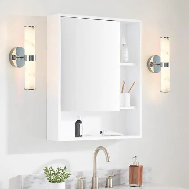Alt view image 3 of 7 - Resin Imitation Marble and Chrome Wall Sconce, Set Of 2,Modern Vertical Light Fixture for Bathrooms, Hallways, and Bedrooms (only indoor)