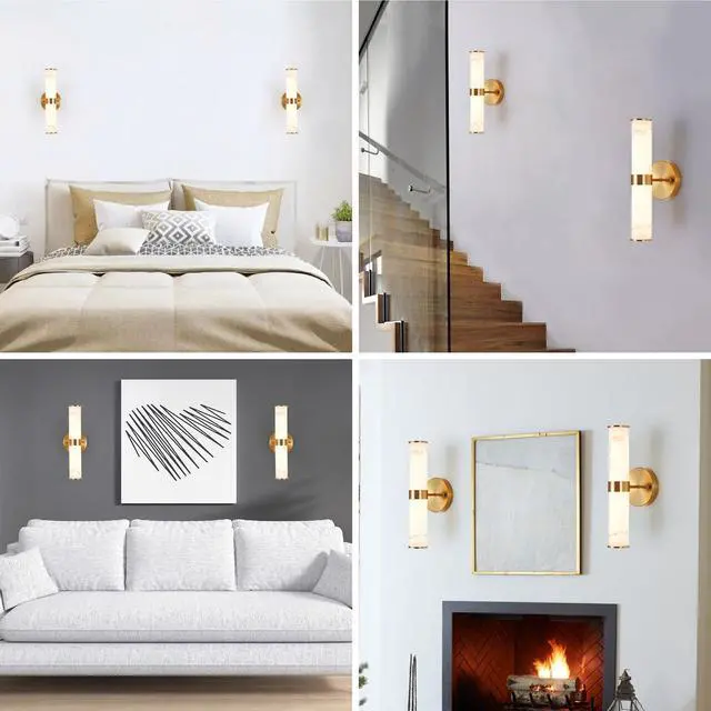 Alt view image 7 of 7 - Golden and Elegant Resin Wall Sconce,Set Of 2,Modern Vertical Light Fixture for Bathrooms, Hallways, and Bedrooms (only inoor)