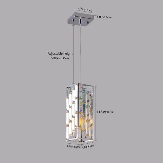 Alt view image 7 of 7 - 4" Modern Crystal Pendant Light - 3 Pack, Adjustable Hanging Ceiling Lamp with Crystal Prism Design for Dining Room, Kitchen Island, and Living Room -Chrome Finish