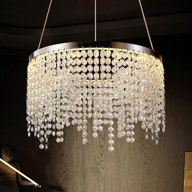 Main image of 16-inch Luxury Crystal Led Chandelier - Adjustable Height and Color Temperature (3000K-6000K) - Modern Chandelier for Living Room, Dining Room and Bedroom
