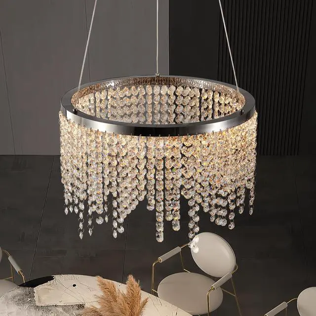 Alt view image 3 of 7 - 16-inch Luxury Crystal Led Chandelier - Adjustable Height and Color Temperature (3000K-6000K) - Modern Chandelier for Living Room, Dining Room and Bedroom