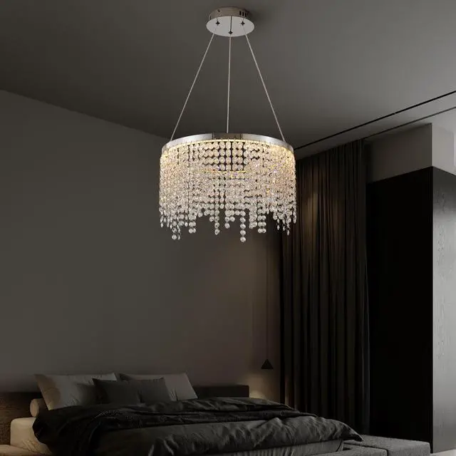 Alt view image 5 of 7 - 16-inch Luxury Crystal Led Chandelier - Adjustable Height and Color Temperature (3000K-6000K) - Modern Chandelier for Living Room, Dining Room and Bedroom