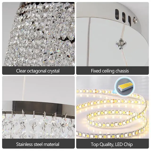 Alt view image 7 of 7 - 16-inch Luxury Crystal Led Chandelier - Adjustable Height and Color Temperature (3000K-6000K) - Modern Chandelier for Living Room, Dining Room and Bedroom