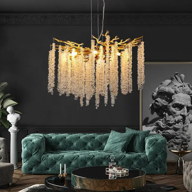 Main image of 24-inch Modern Golden Pendant Light with Cascading Crystal Strands, Ideal for Living Room, Dining Room and Foyer, High-End Decorative Lighting Fixture (Bulb Not included)